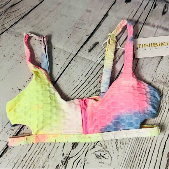 TiniBikini Pastel Tie Dye Strappy Zipper Two-Piece Swimsuit High Waist XS - Picture 4 of 9
